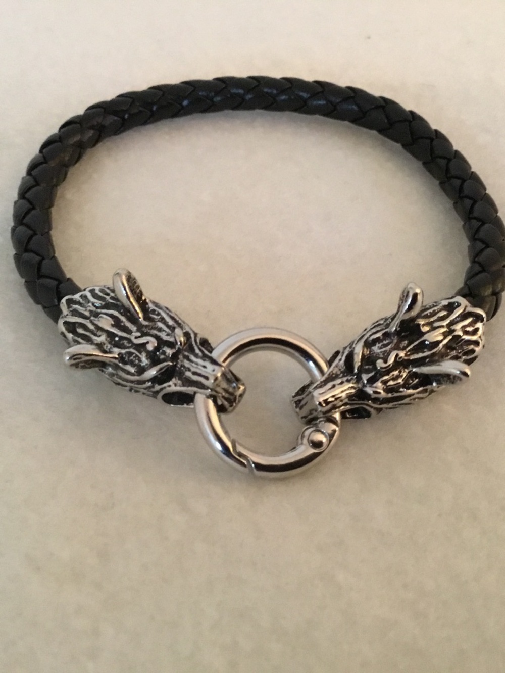 Men’s Braided Faux Leather Wolf Head Bracelet